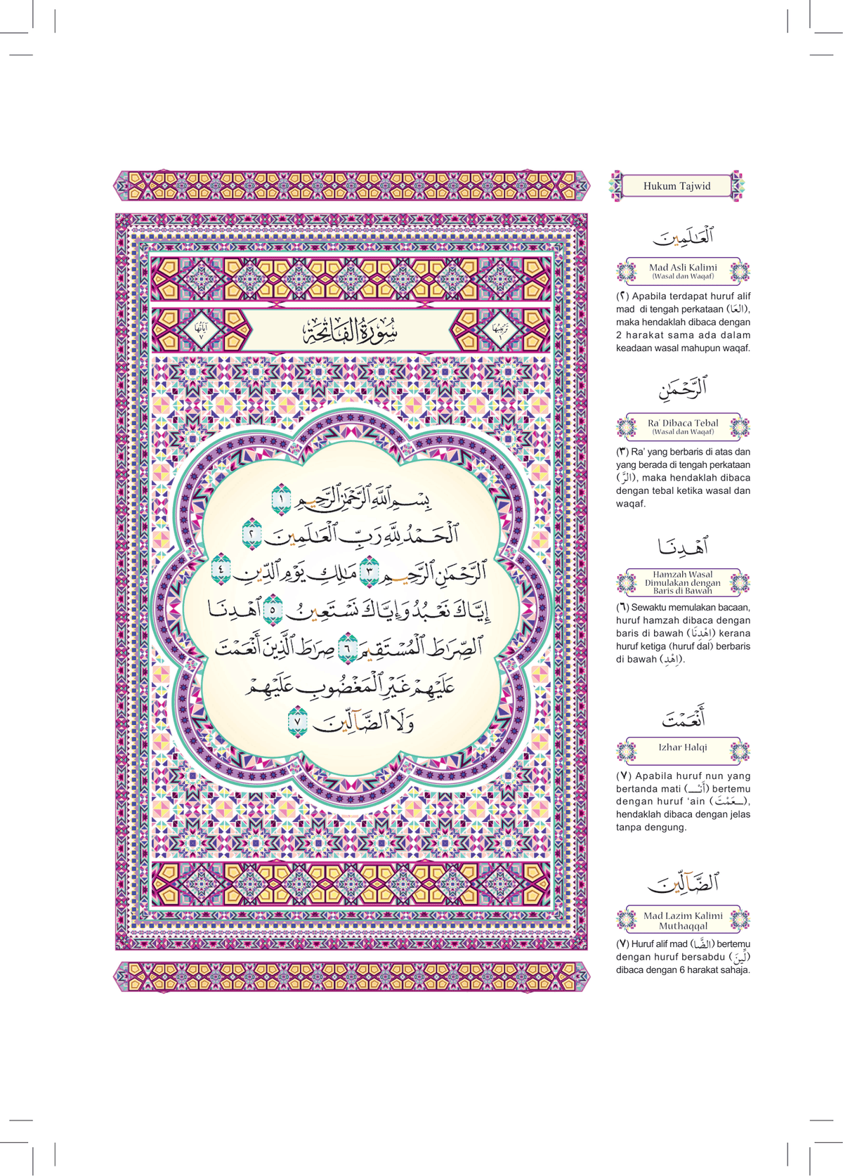 Al-Quran Al-Karim Waqaf & Ibtida' Dan Tajwid Al-Mujawwad Dengan Penerangan Hukum Tajwid (B5)- (TBAQ1046)