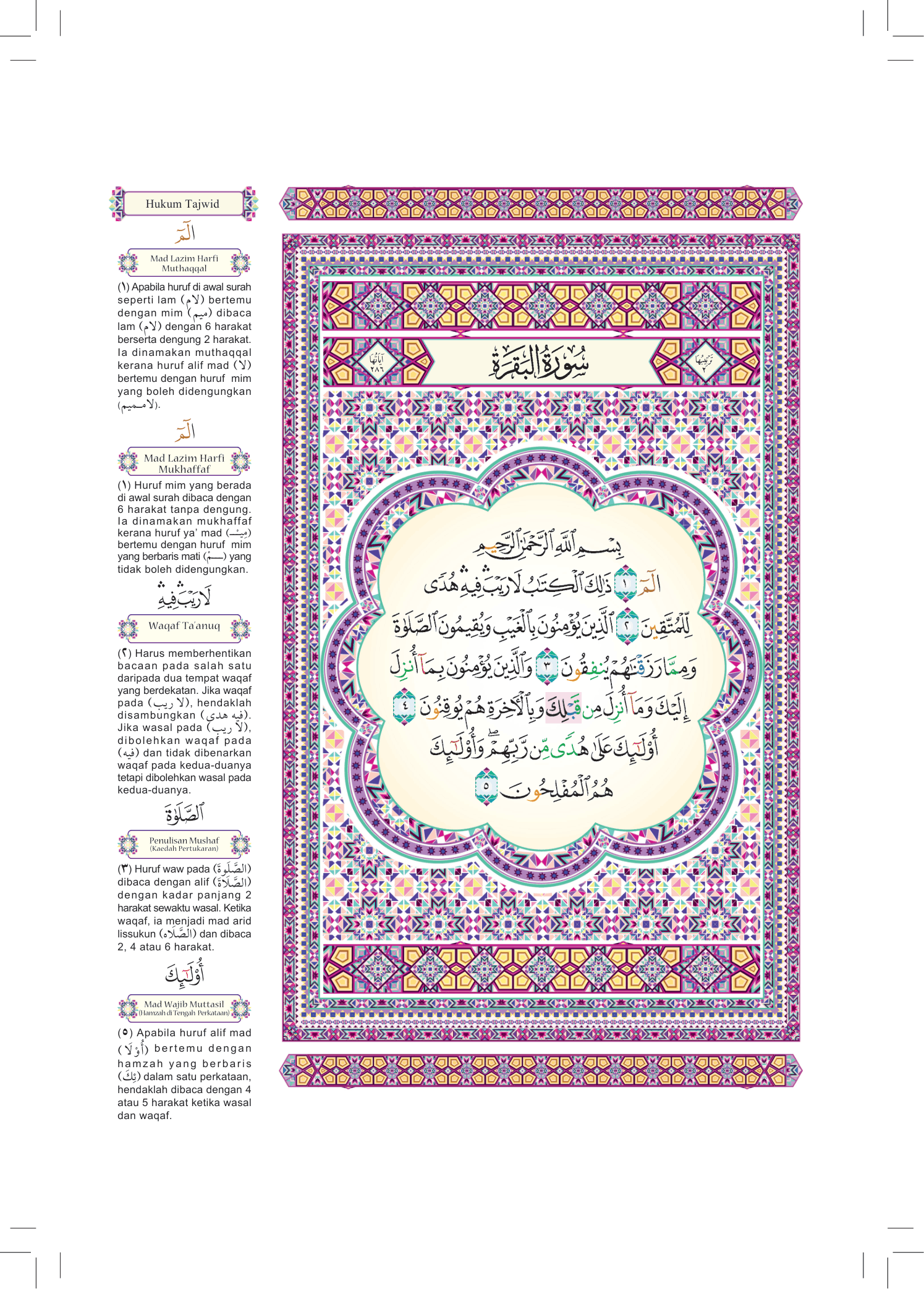 Al-Quran Al-Karim Waqaf & Ibtida' Dan Tajwid Al-Mujawwad Dengan Penerangan Hukum Tajwid (B5)- (TBAQ1046)