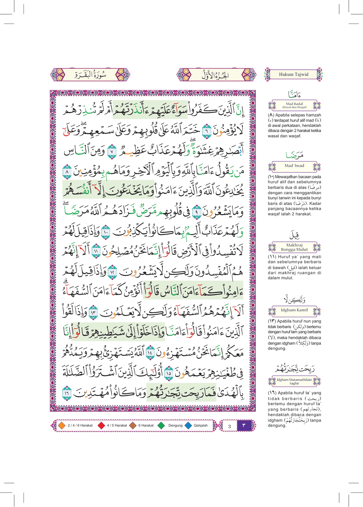 Al-Quran Al-Karim Waqaf & Ibtida' Dan Tajwid Al-Mujawwad Dengan Penerangan Hukum Tajwid (B5)- (TBAQ1046)