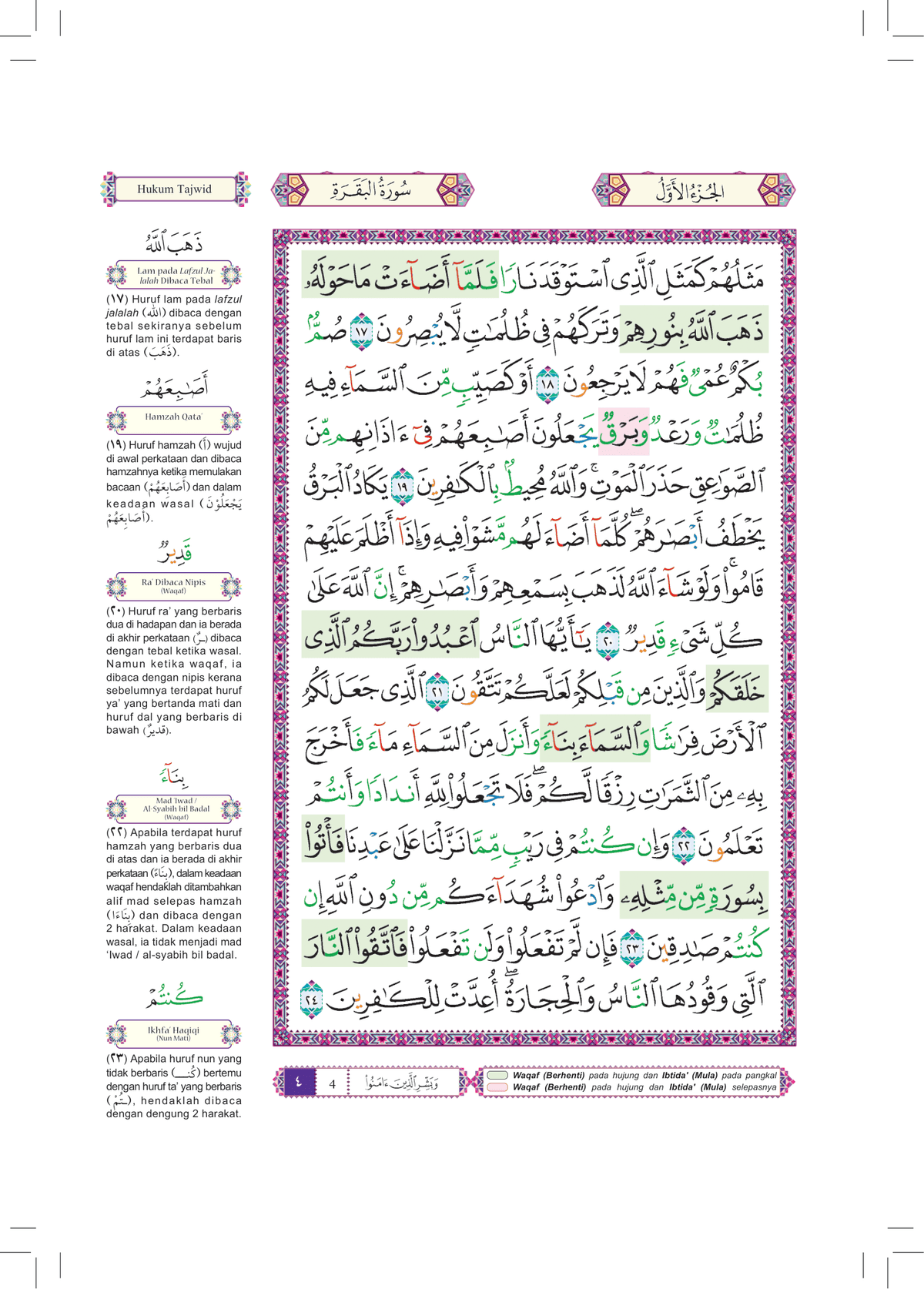 Al-Quran Al-Karim Waqaf & Ibtida' Dan Tajwid Al-Mujawwad Dengan Penerangan Hukum Tajwid (B5)- (TBAQ1046)