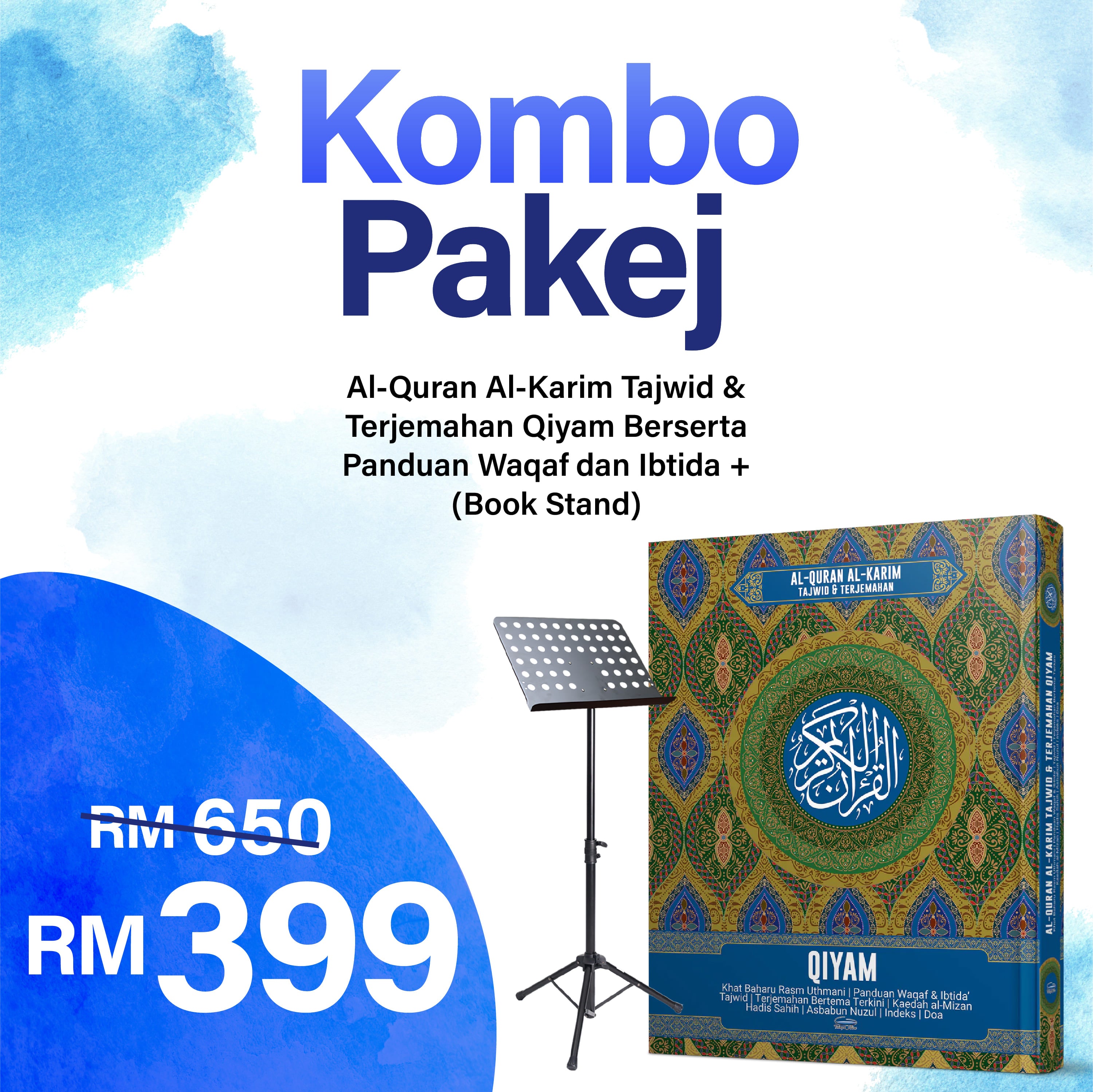 Kombo: Al-Quran Al-Karim Tajwid & Terjemahan Qiyam Berserta Panduan Waqaf dan Ibtida + (Book Stand) - (TBAQ1045A)