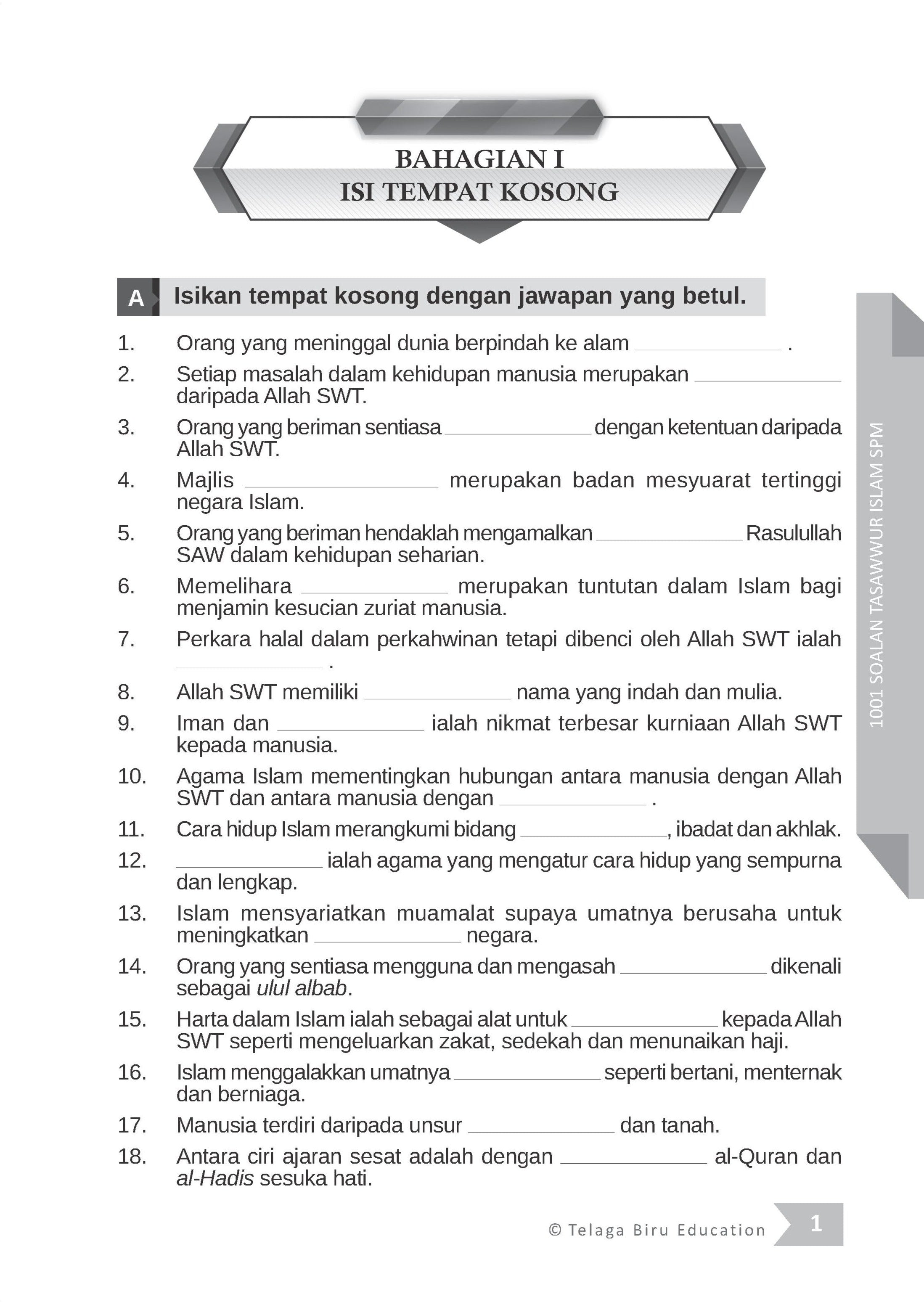 1001 Soalan Tasawwur Islam (Bahagian A) - (TBBS1284)