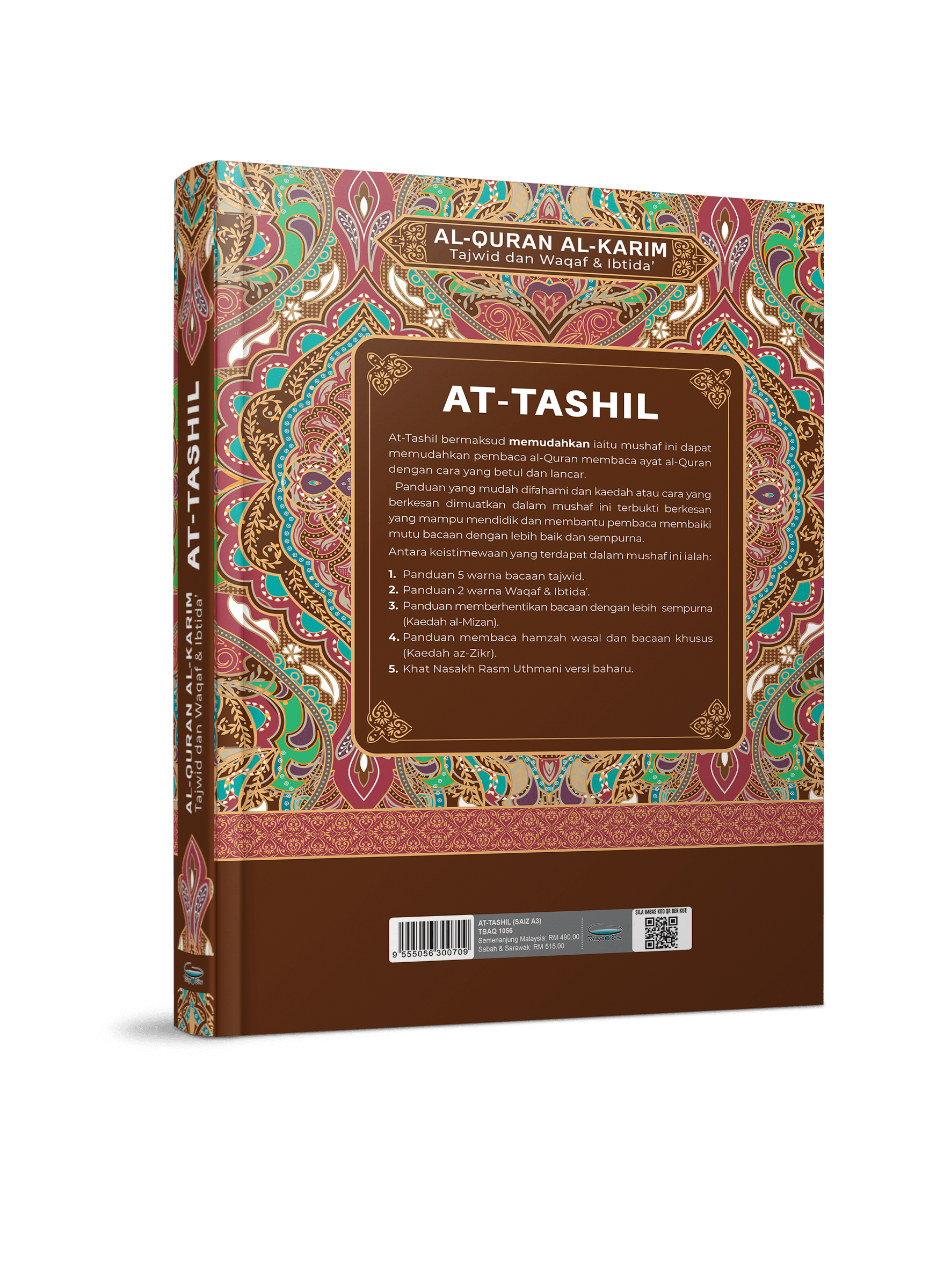 Kombo: Al-Quran Al-Karim At-Tashil Dengan Panduan Warna Tajwid Dan Waqaf & Ibtida' + (Book Stand) (A3)- (TBAQ1056A)