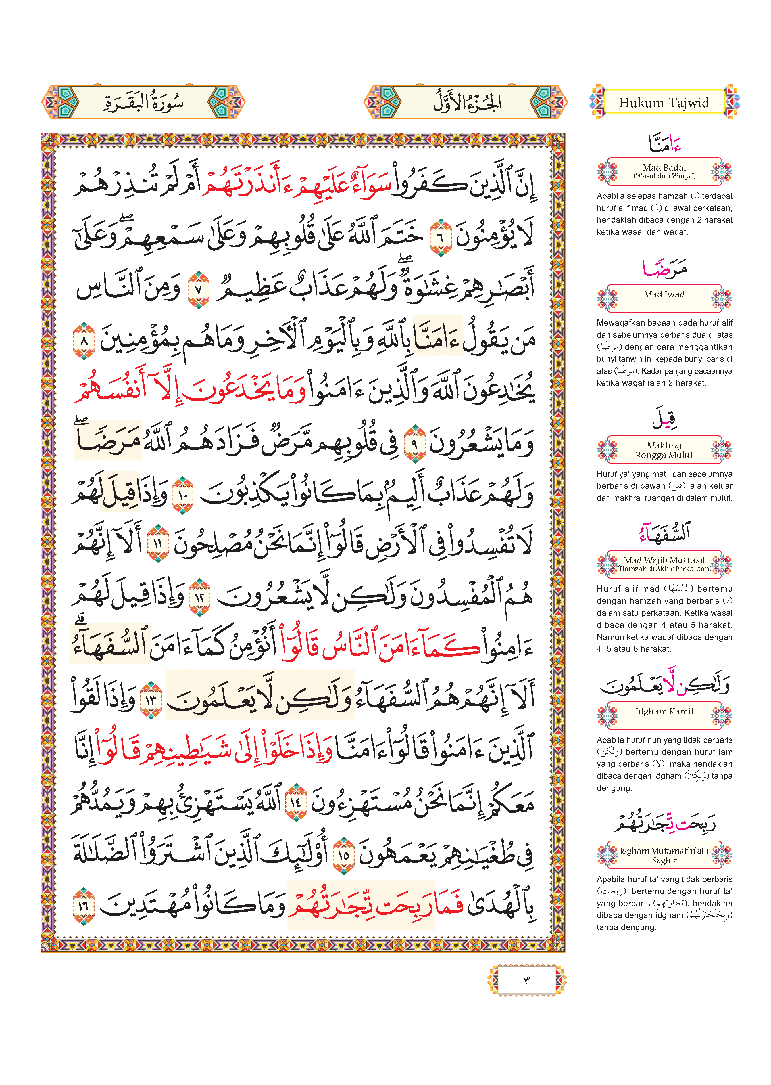 Al-Quran Al-Karim & Penerangan Hukum Tajwid Al-Mujawwad Dengan Panduan Waqaf & Ibtida' (Perjuzuk) (B4) - (TBAQ1044)
