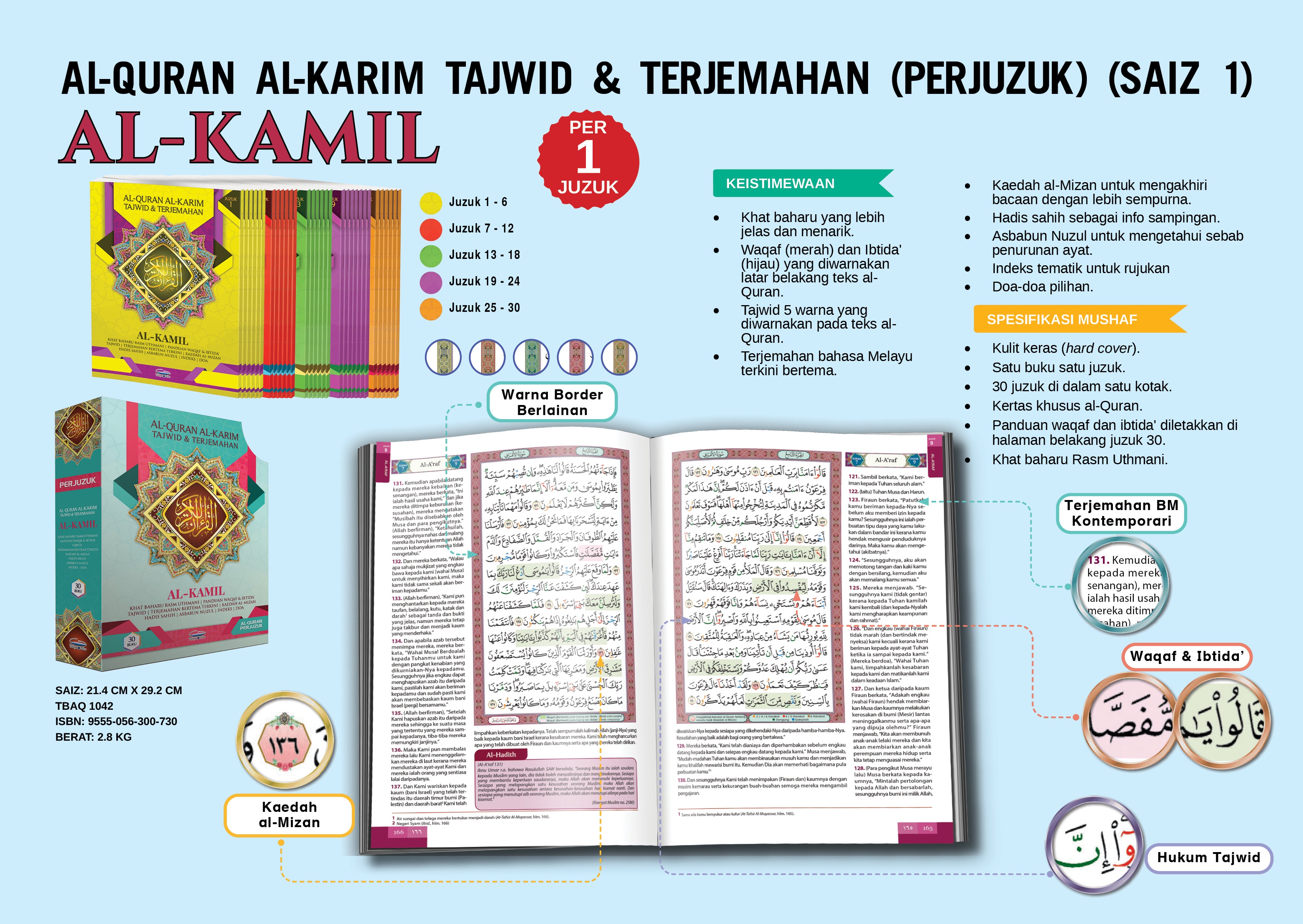 Al-Quran Al-Karim Tajwid & Terjemahan Al-Kamil (Perjuzuk) (A4) - (TBAQ1042)