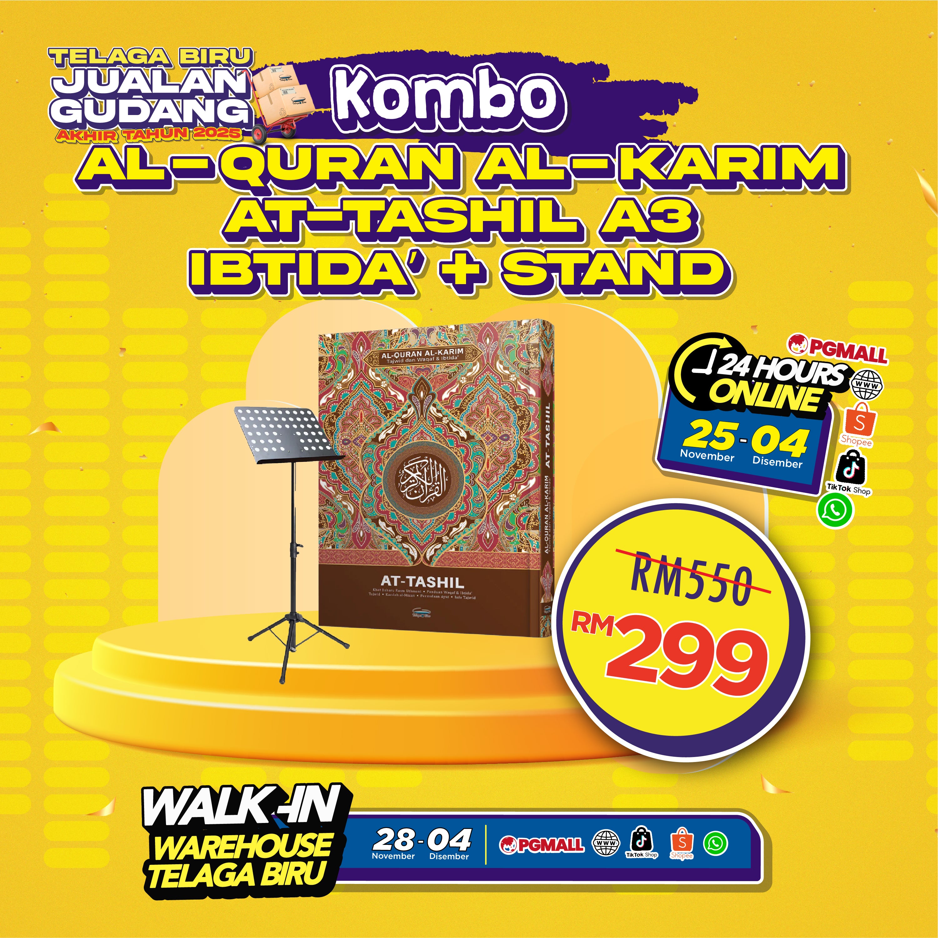 Kombo: Al-Quran Al-Karim At-Tashil Dengan Panduan Warna Tajwid Dan Waqaf & Ibtida’ + (Book Stand) (A3)- (TBAQ1056A)