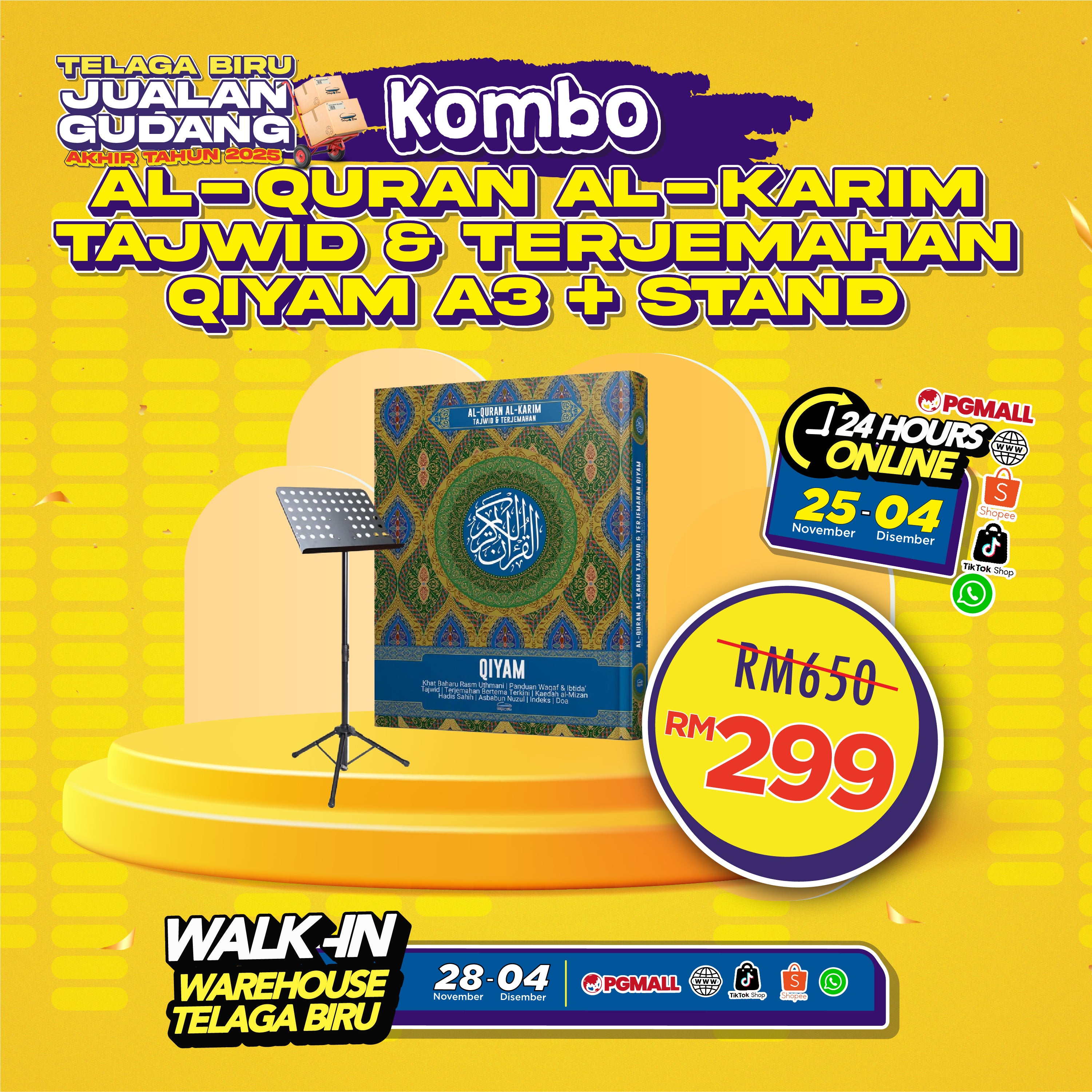 Kombo: Al-Quran Al-Karim Tajwid & Terjemahan Qiyam Berserta Panduan Waqaf dan Ibtida + (Book Stand) (A3) - (TBAQ1045A)