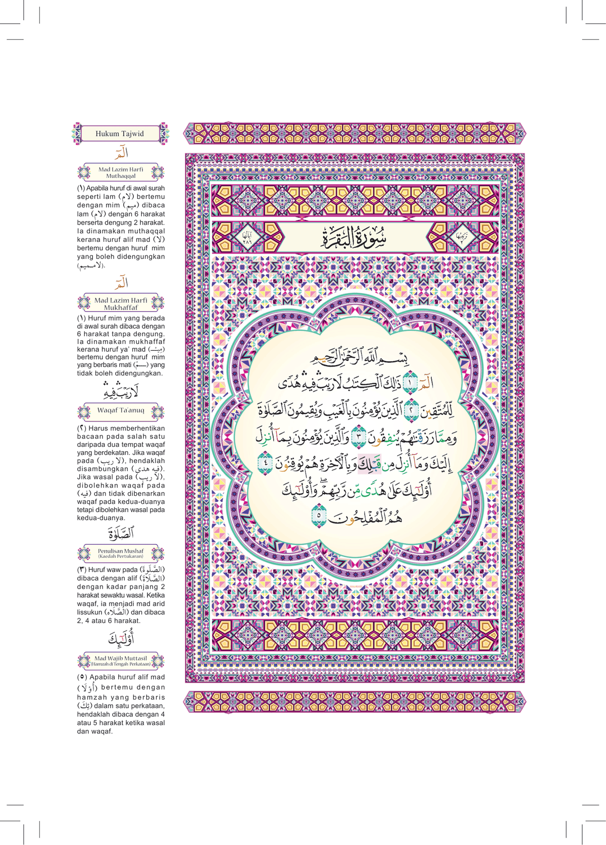 Al-Quran Al-Karim Waqaf &amp; Ibtida' Dan Tajwid Al-Mujawwad Dengan Penerangan Hukum Tajwid (B5)- (TBAQ1046)