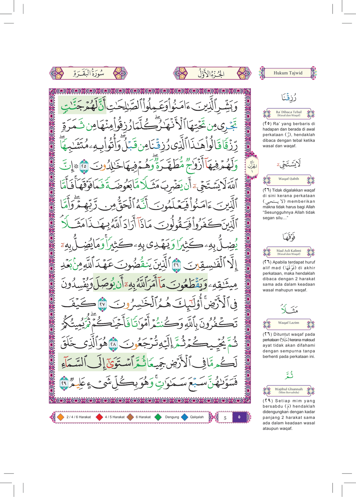 Al-Quran Al-Karim Waqaf &amp; Ibtida' Dan Tajwid Al-Mujawwad Dengan Penerangan Hukum Tajwid (B5)- (TBAQ1046)