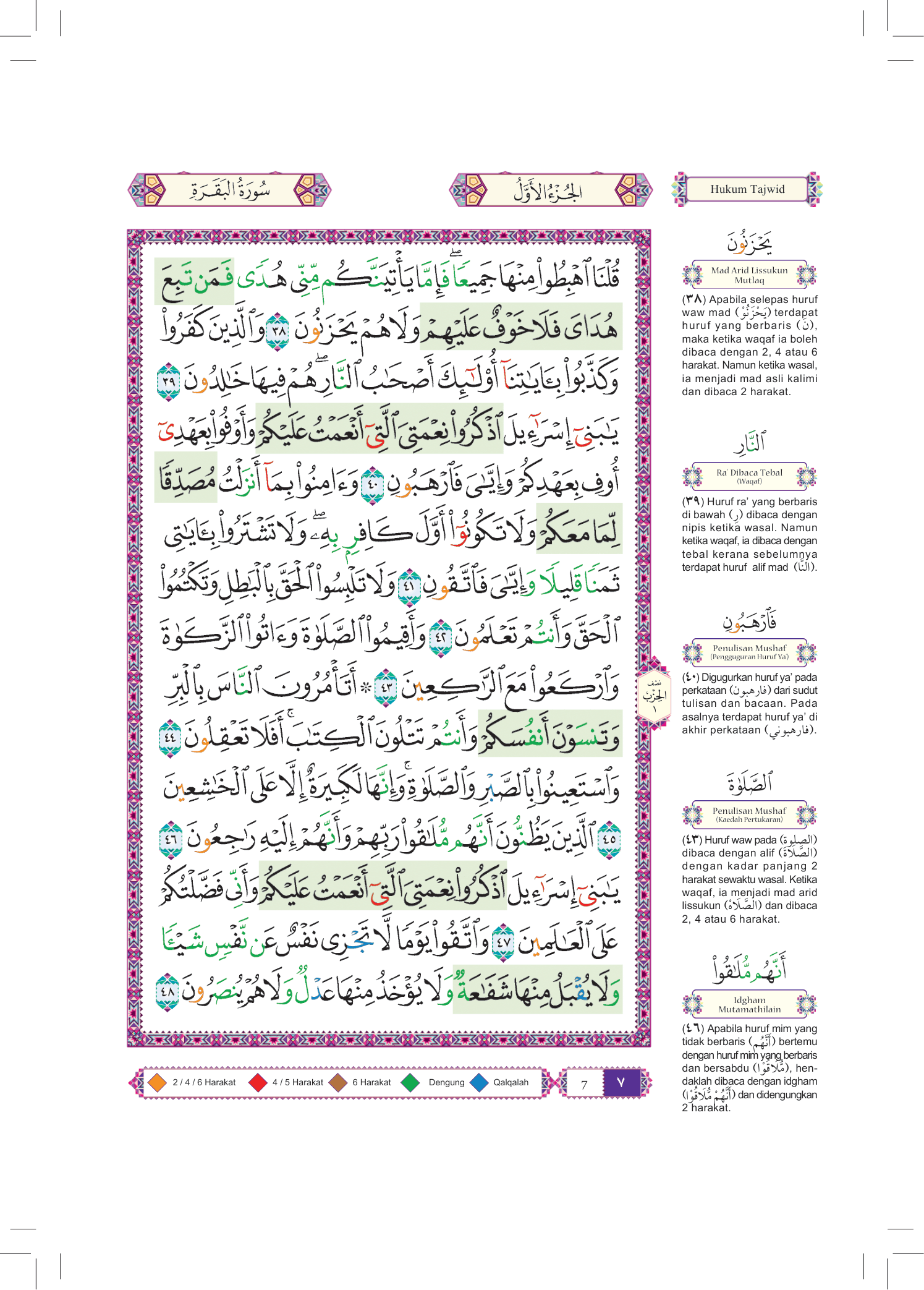 Al-Quran Al-Karim Waqaf &amp; Ibtida' Dan Tajwid Al-Mujawwad Dengan Penerangan Hukum Tajwid (B5)- (TBAQ1046)