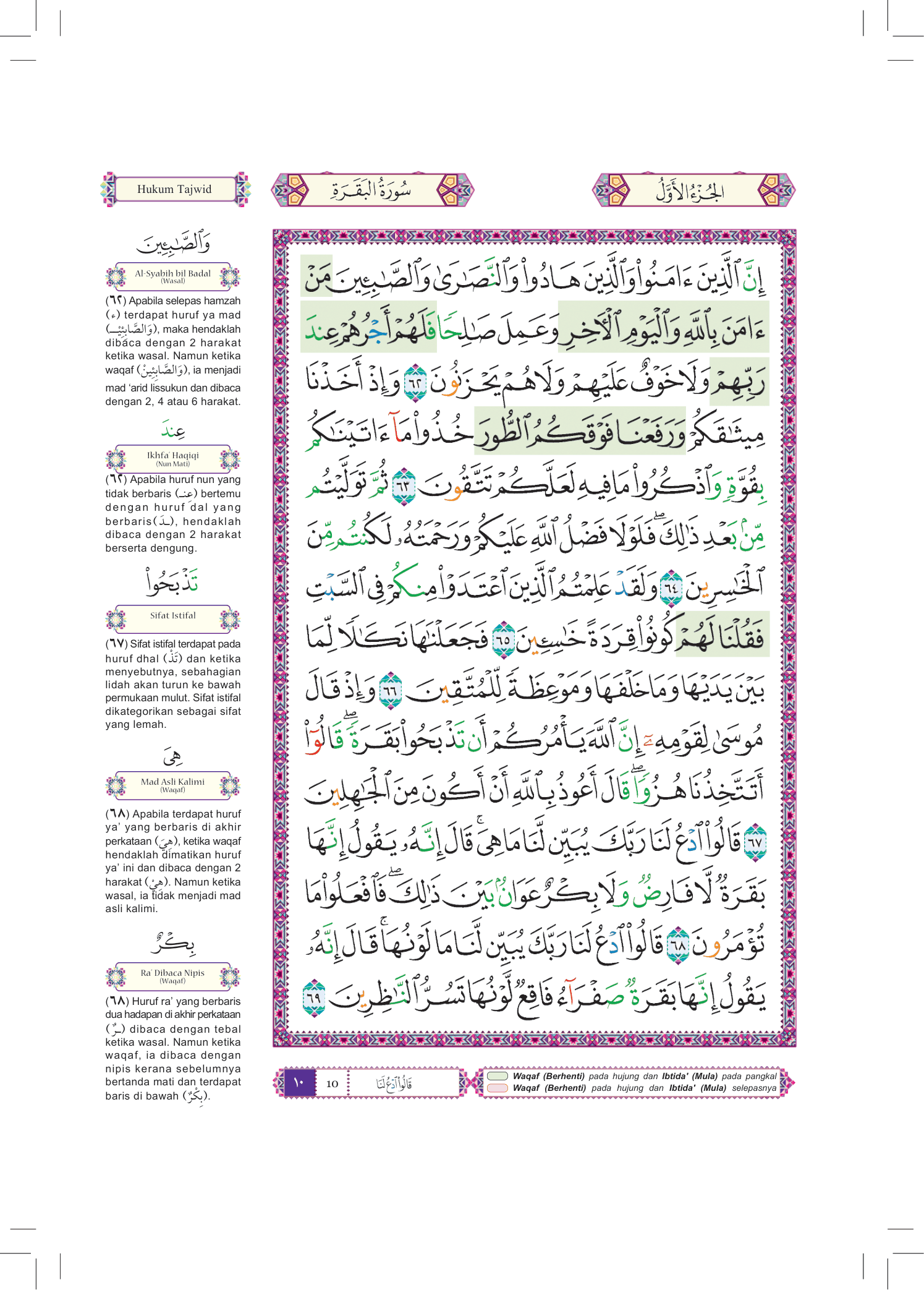 Al-Quran Al-Karim Waqaf &amp; Ibtida' Dan Tajwid Al-Mujawwad Dengan Penerangan Hukum Tajwid (B5)- (TBAQ1046)